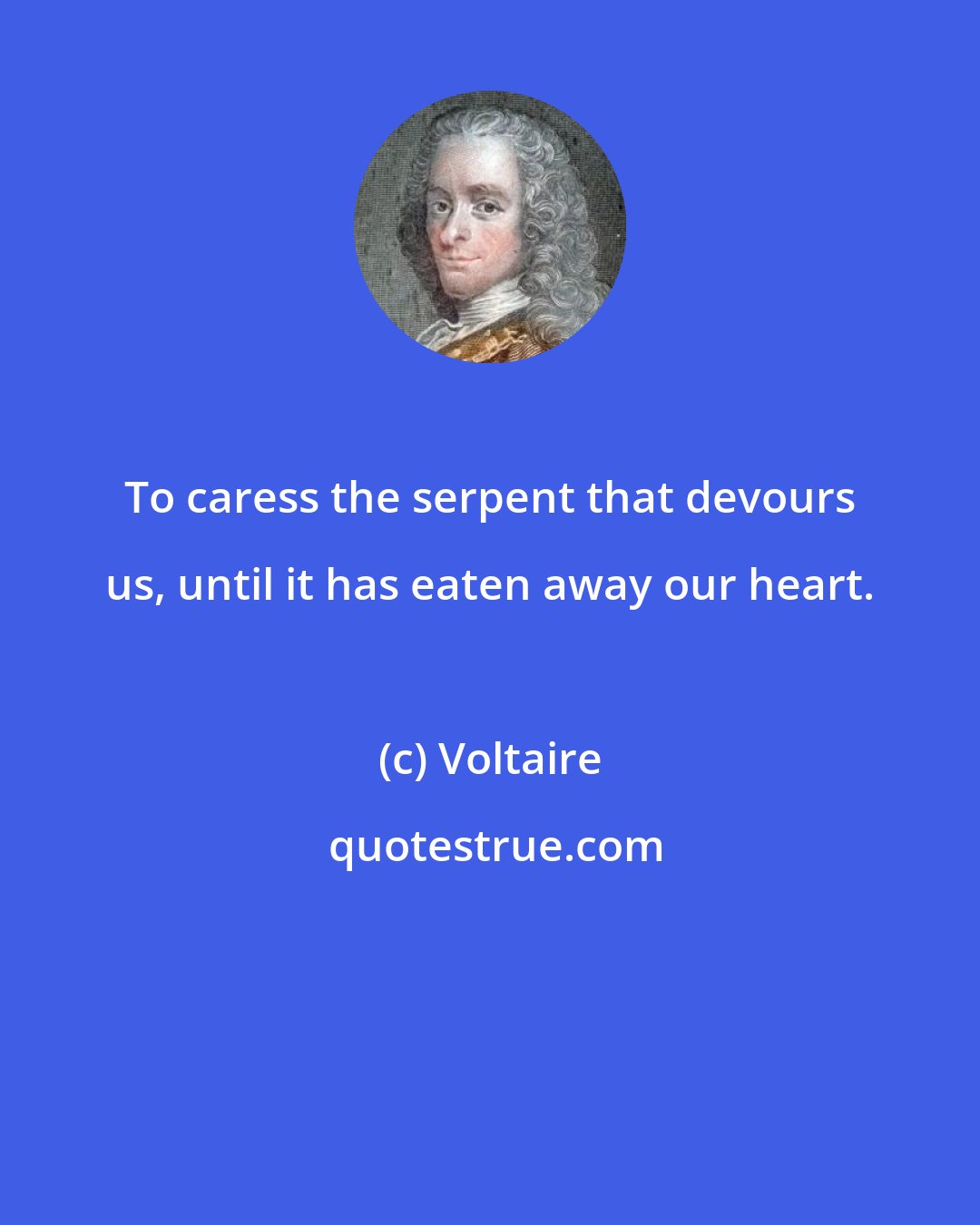 Voltaire: To caress the serpent that devours us, until it has eaten away our heart.