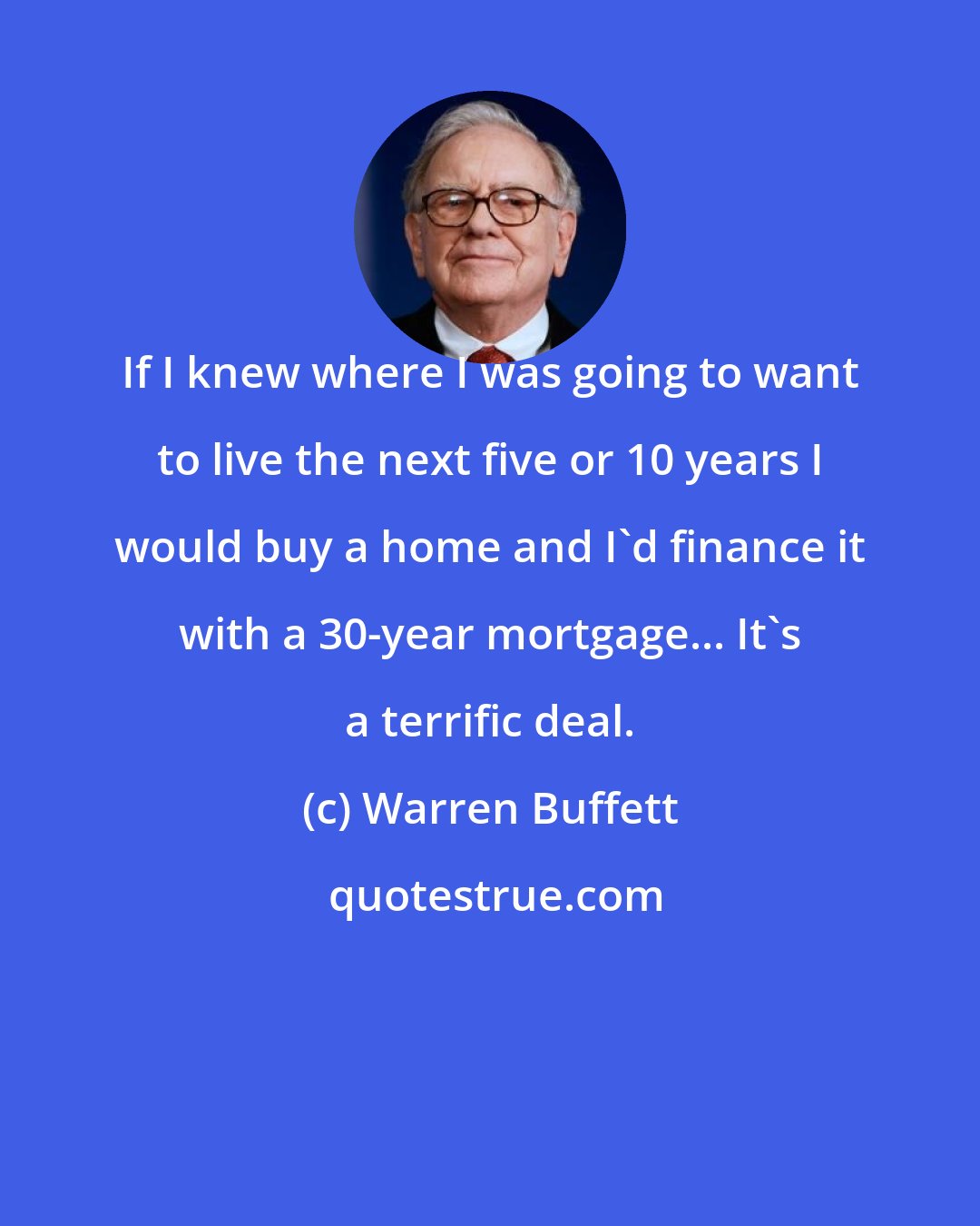 Warren Buffett: If I knew where I was going to want to live the next five or 10 years I would buy a home and I'd finance it with a 30-year mortgage... It's a terrific deal.