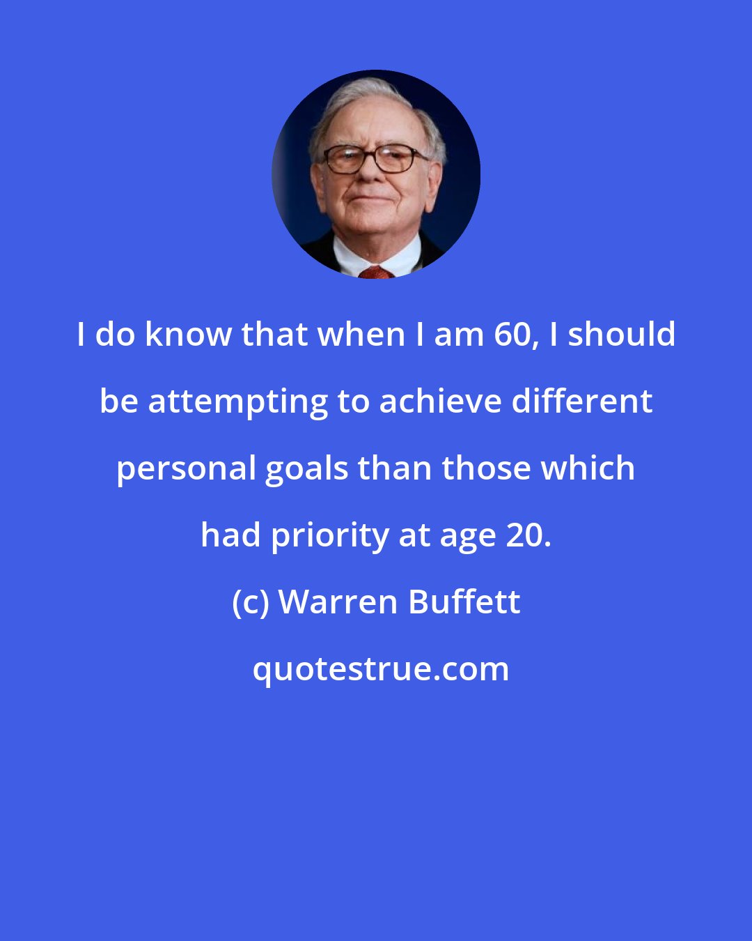 Warren Buffett: I do know that when I am 60, I should be attempting to achieve different personal goals than those which had priority at age 20.