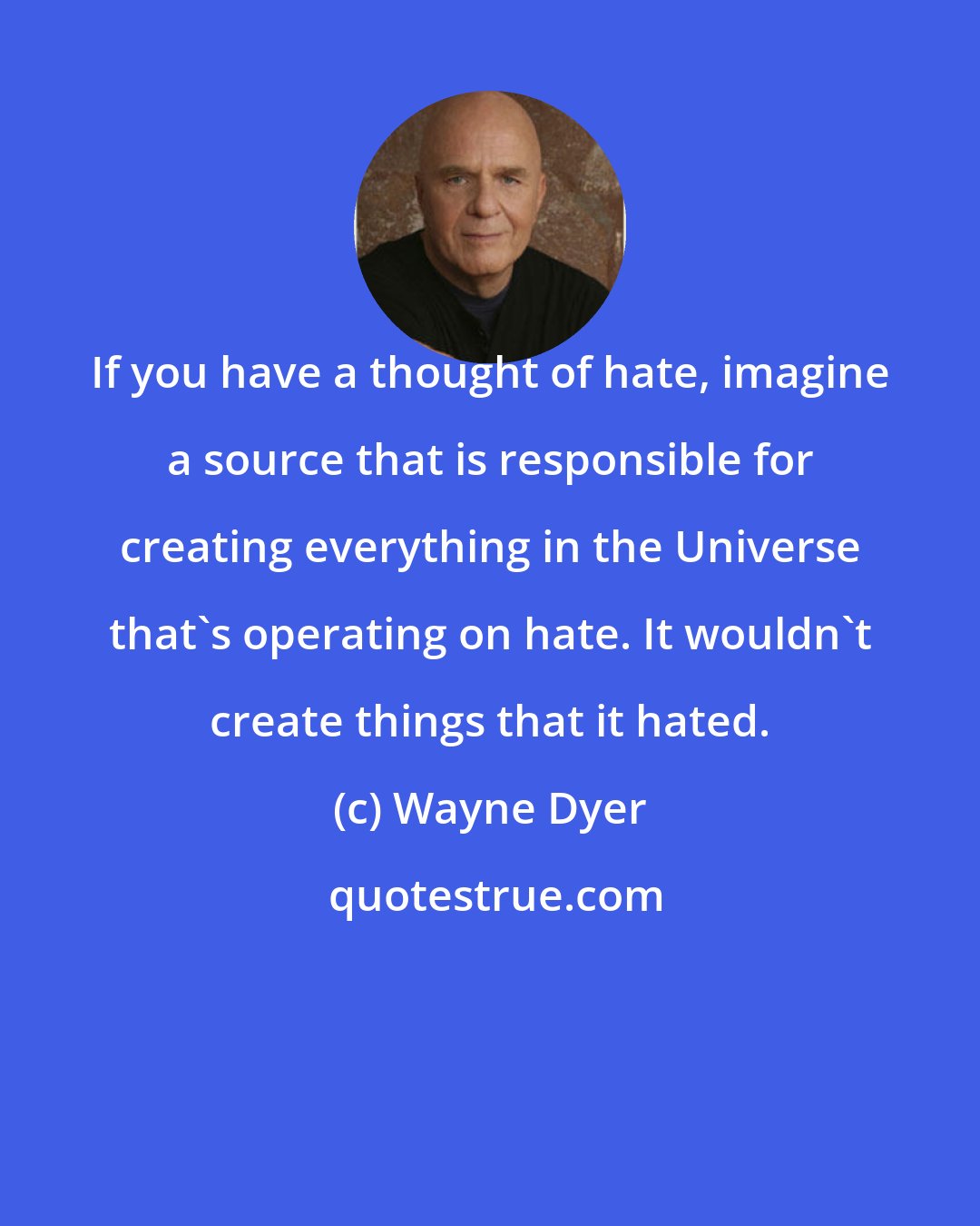 Wayne Dyer: If you have a thought of hate, imagine a source that is responsible for creating everything in the Universe that's operating on hate. It wouldn't create things that it hated.