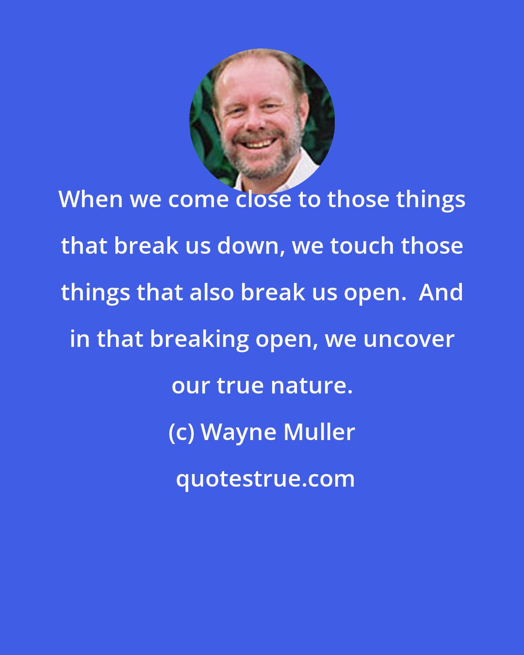 Wayne Muller: When we come close to those things that break us down, we touch those things that also break us open.  And in that breaking open, we uncover our true nature.