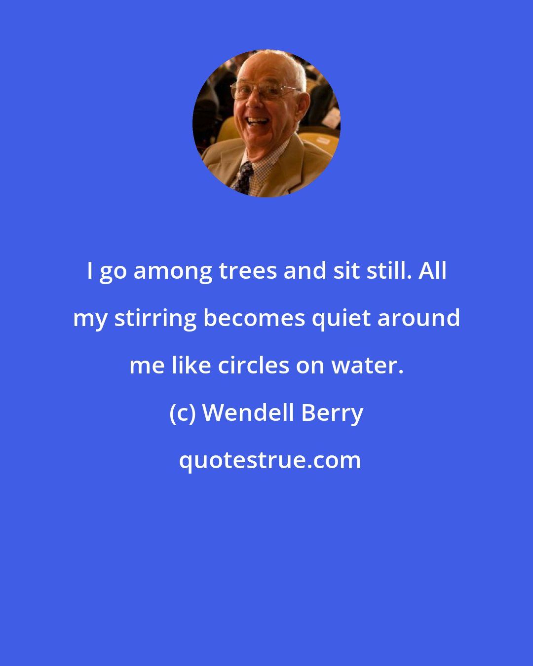 Wendell Berry: I go among trees and sit still. All my stirring becomes quiet around me like circles on water.