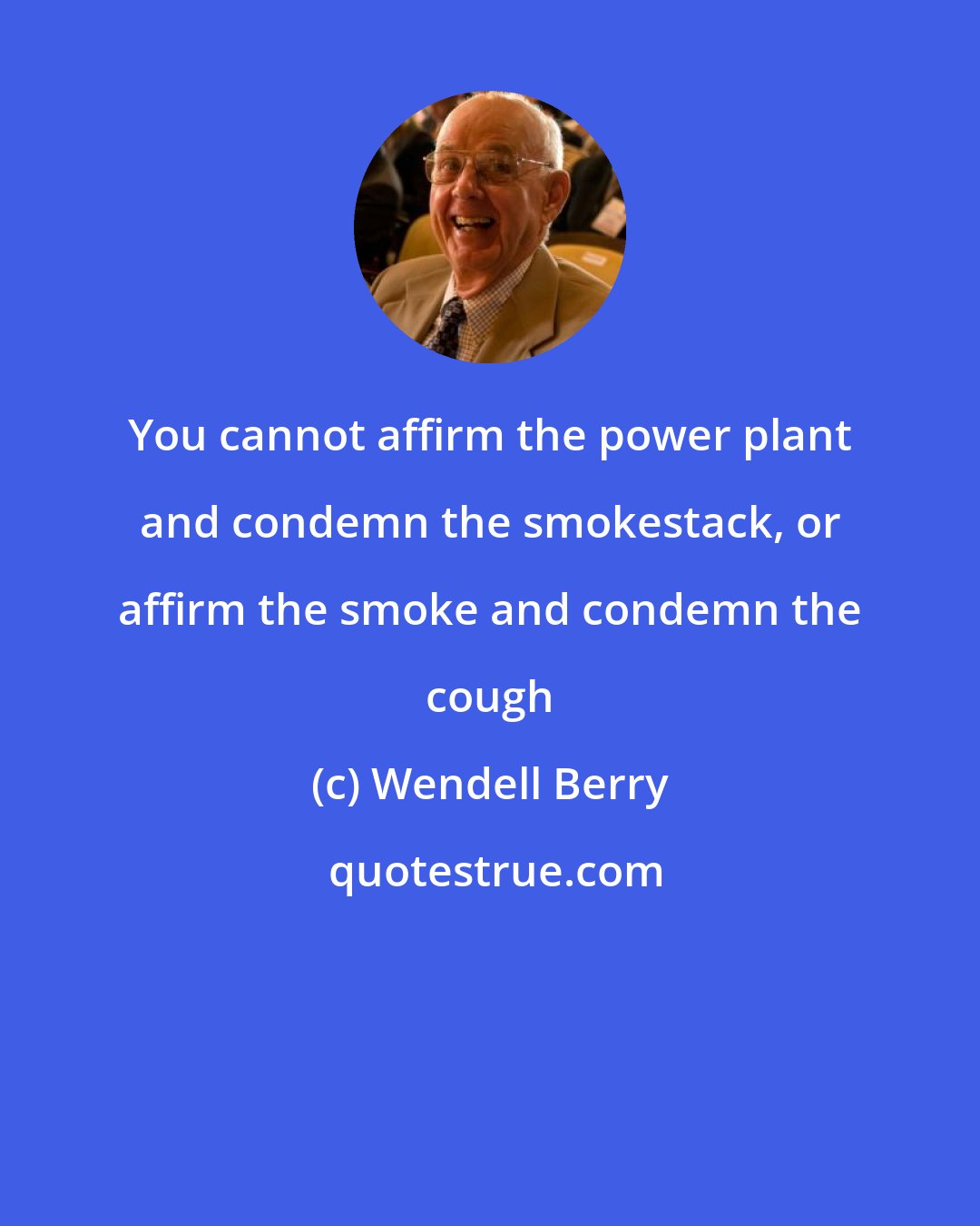 Wendell Berry: You cannot affirm the power plant and condemn the smokestack, or affirm the smoke and condemn the cough