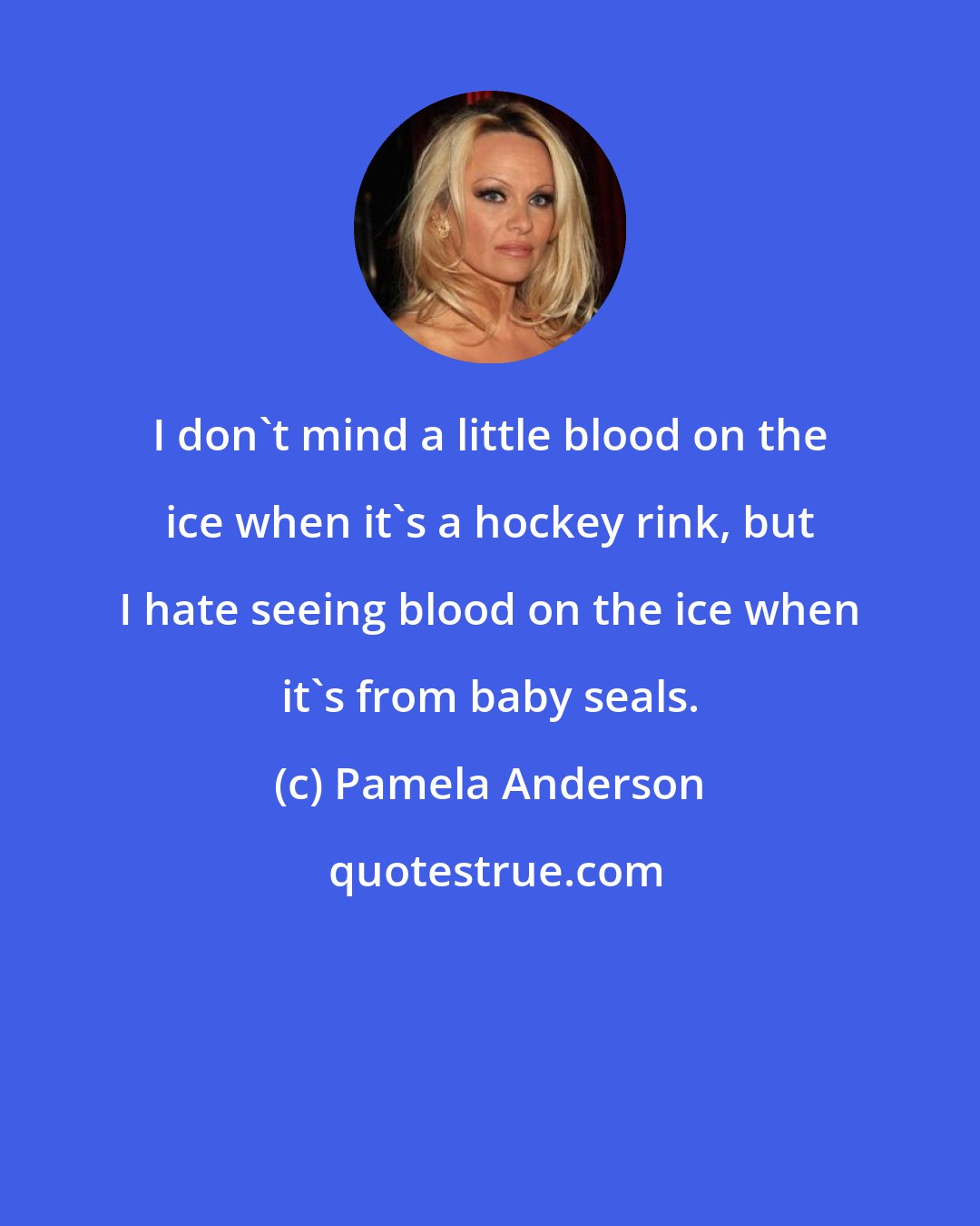 Pamela Anderson: I don't mind a little blood on the ice when it's a hockey rink, but I hate seeing blood on the ice when it's from baby seals.