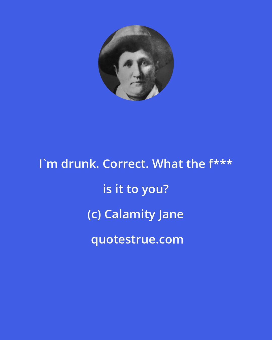 Calamity Jane: I'm drunk. Correct. What the f*** is it to you?