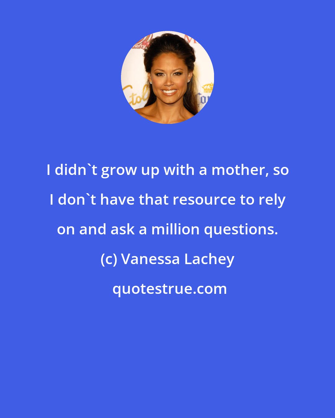Vanessa Lachey: I didn't grow up with a mother, so I don't have that resource to rely on and ask a million questions.