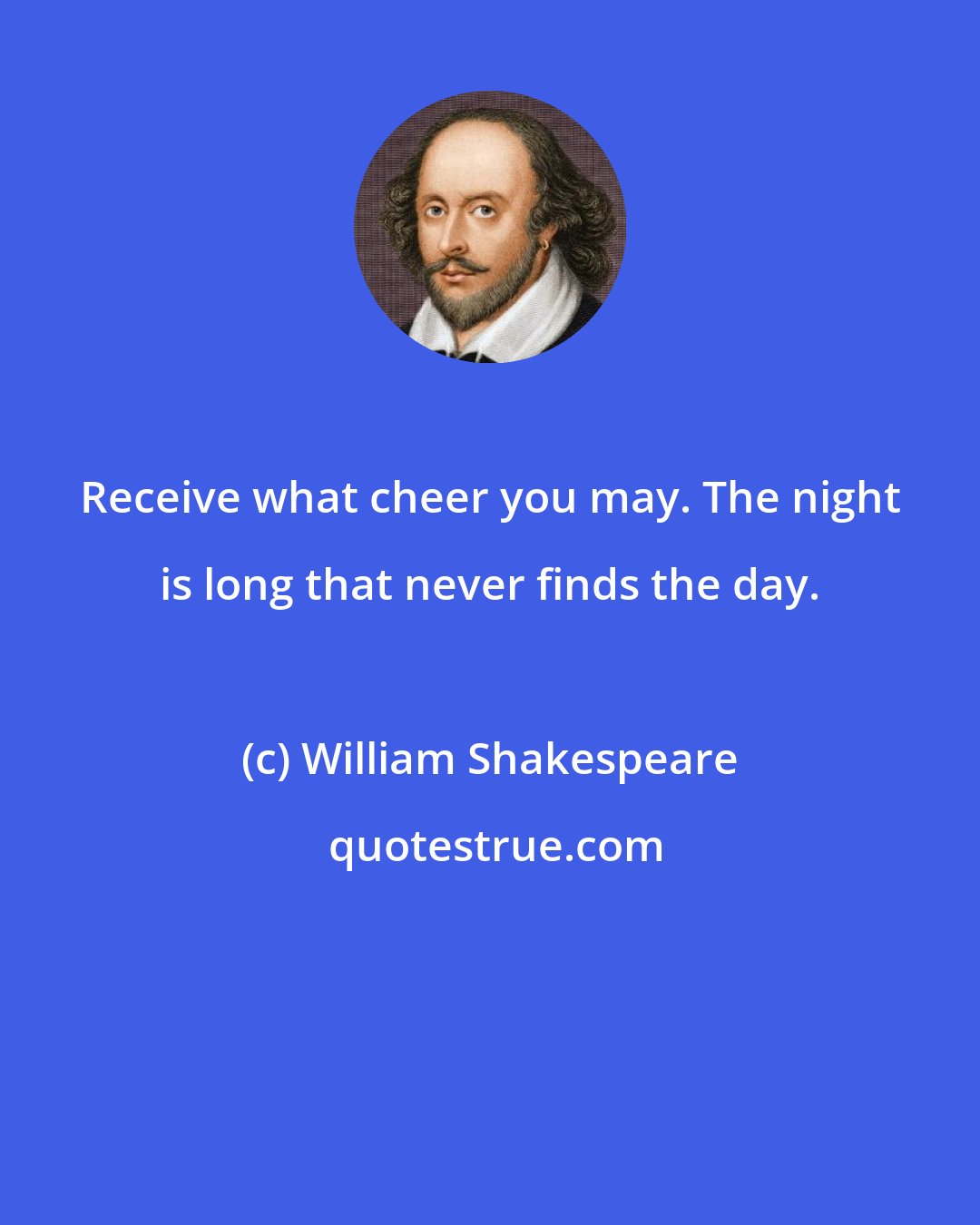 William Shakespeare: Receive what cheer you may. The night is long that never finds the day.