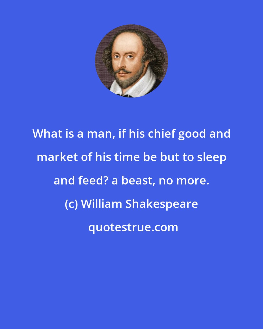 William Shakespeare: What is a man, if his chief good and market of his time be but to sleep and feed? a beast, no more.
