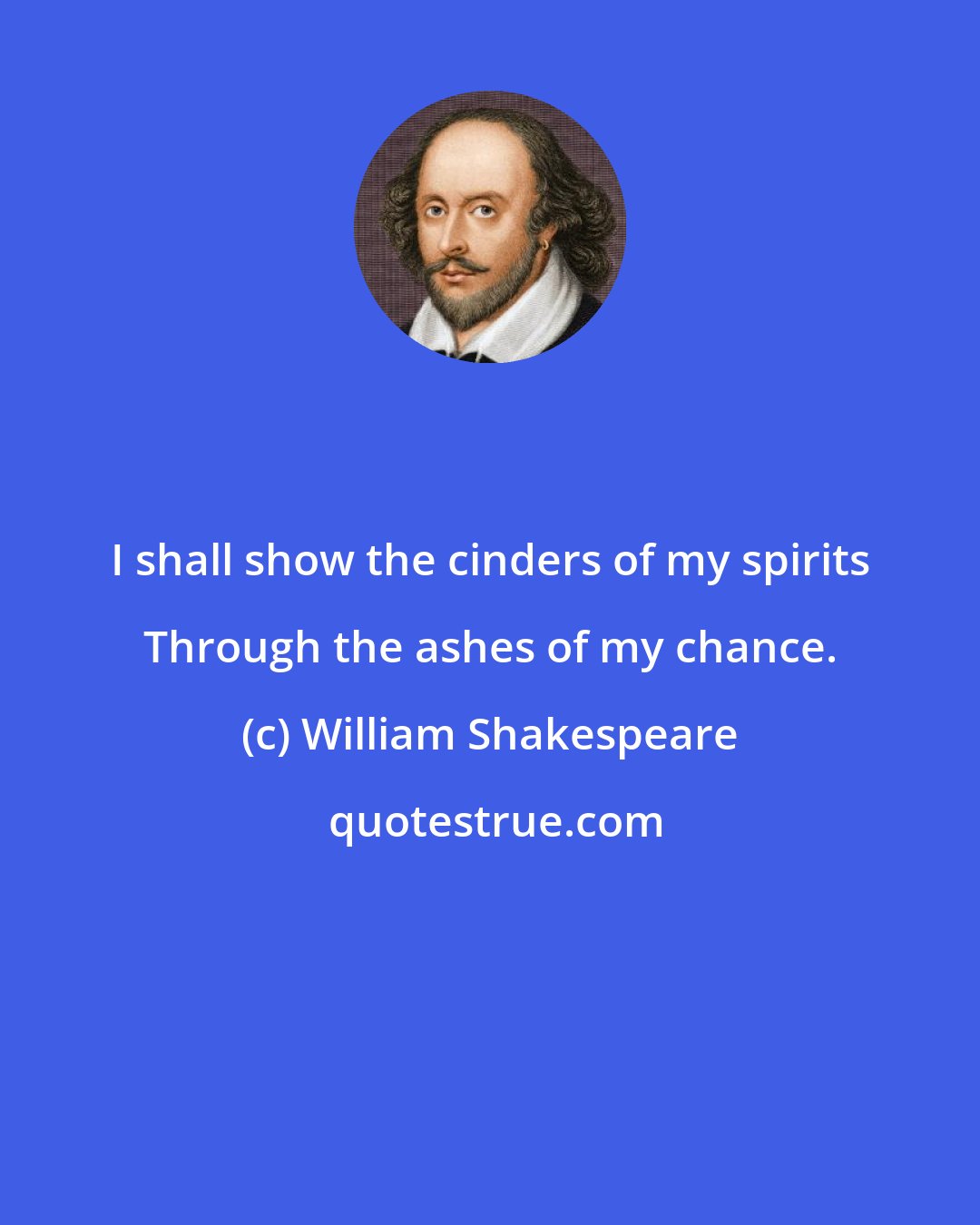 William Shakespeare: I shall show the cinders of my spirits Through the ashes of my chance.