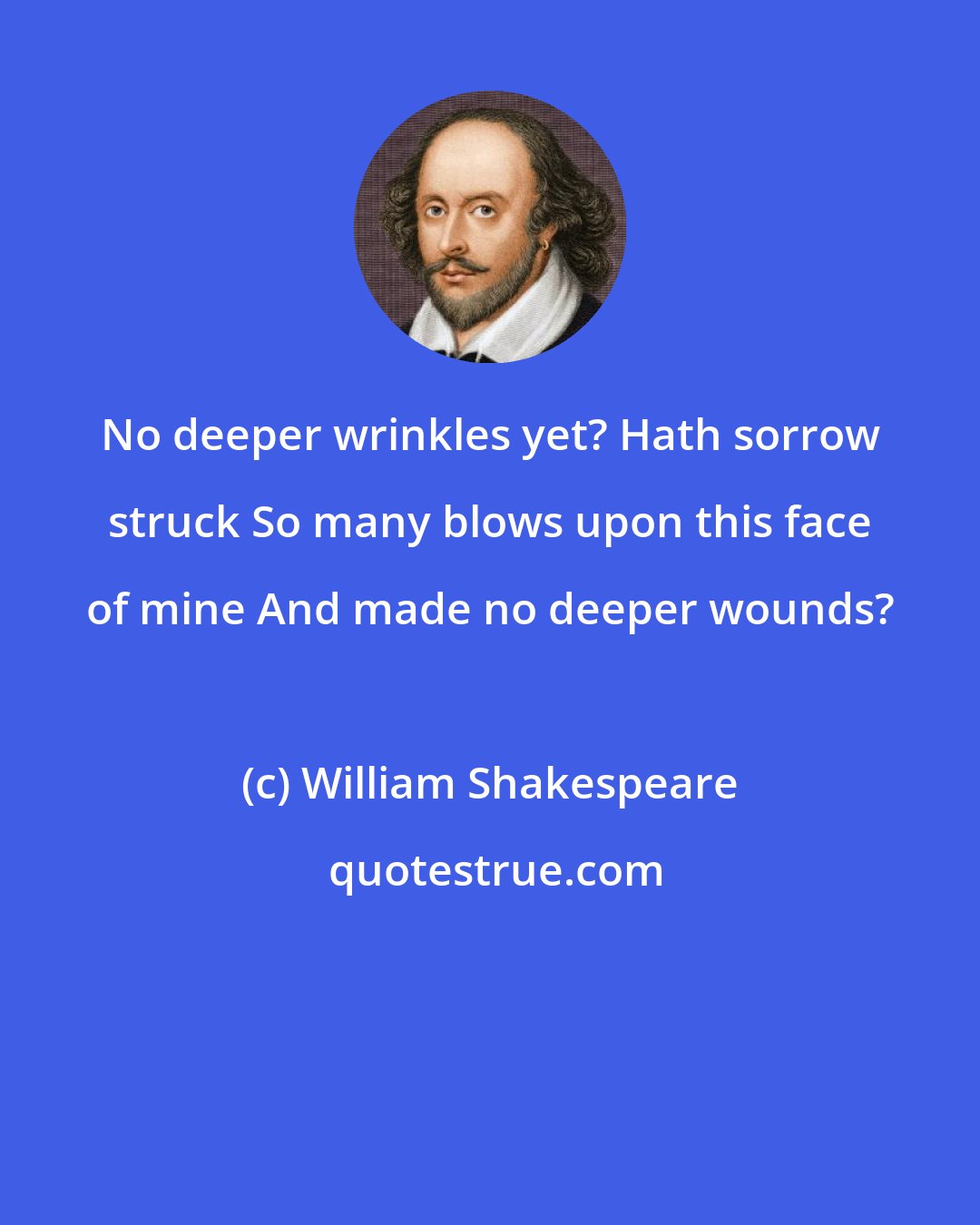 William Shakespeare: No deeper wrinkles yet? Hath sorrow struck So many blows upon this face of mine And made no deeper wounds?