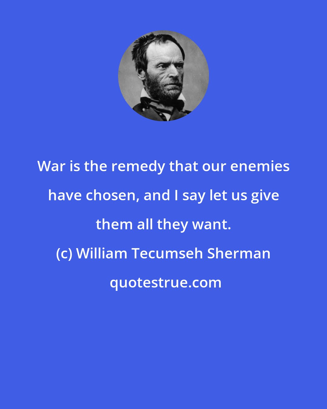 William Tecumseh Sherman: War is the remedy that our enemies have chosen, and I say let us give them all they want.