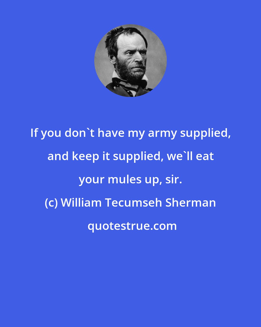 William Tecumseh Sherman: If you don't have my army supplied, and keep it supplied, we'll eat your mules up, sir.