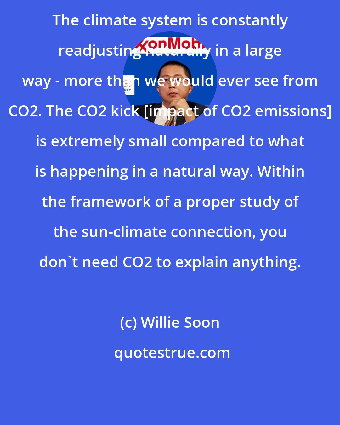 Willie Soon: The climate system is constantly readjusting naturally in a large way - more than we would ever see from CO2. The CO2 kick [impact of CO2 emissions] is extremely small compared to what is happening in a natural way. Within the framework of a proper study of the sun-climate connection, you don't need CO2 to explain anything.