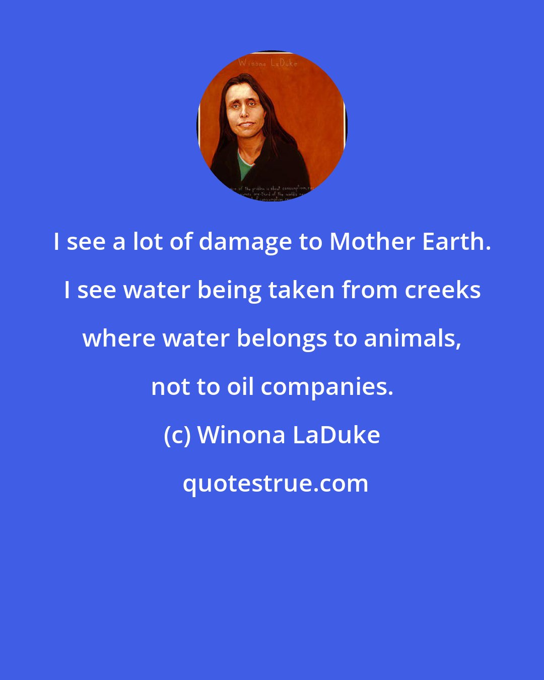 Winona LaDuke: I see a lot of damage to Mother Earth. I see water being taken from creeks where water belongs to animals, not to oil companies.