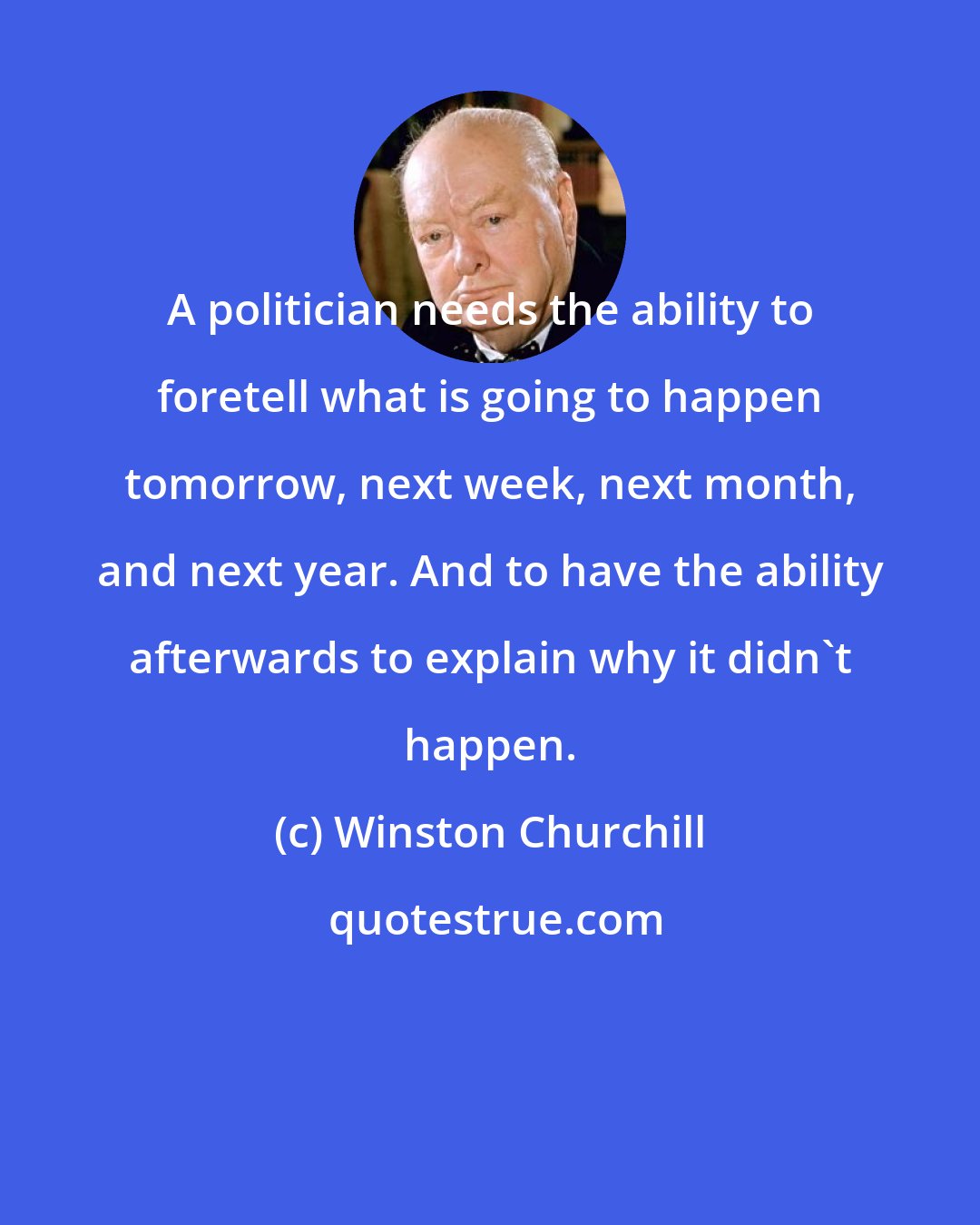 Winston Churchill: A politician needs the ability to foretell what is going to happen tomorrow, next week, next month, and next year. And to have the ability afterwards to explain why it didn't happen.