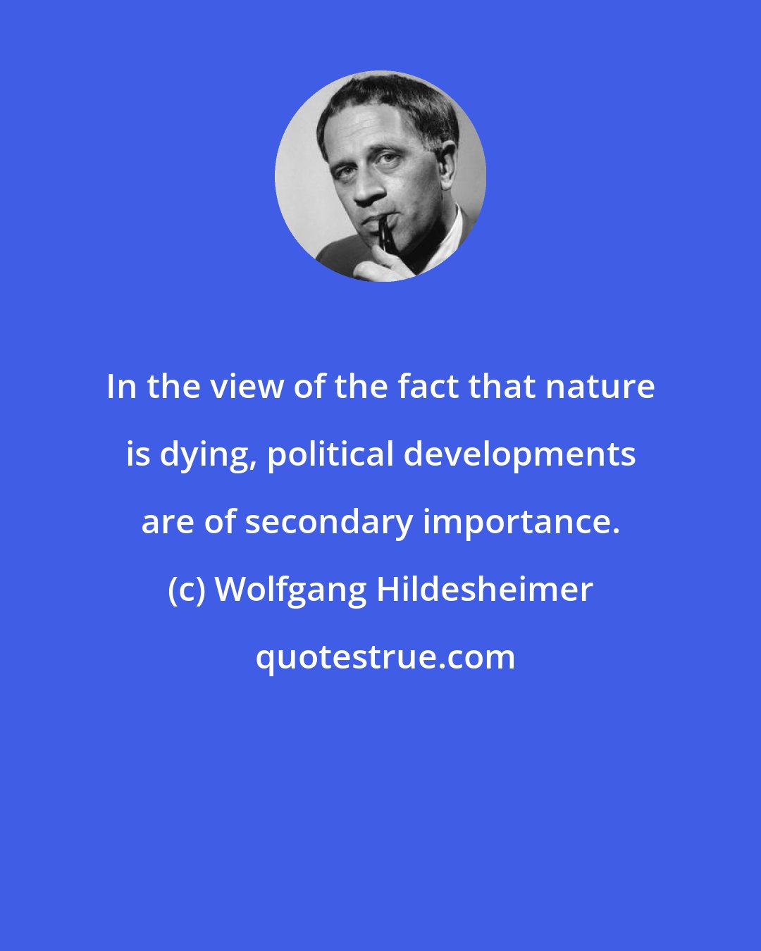 Wolfgang Hildesheimer: In the view of the fact that nature is dying, political developments are of secondary importance.