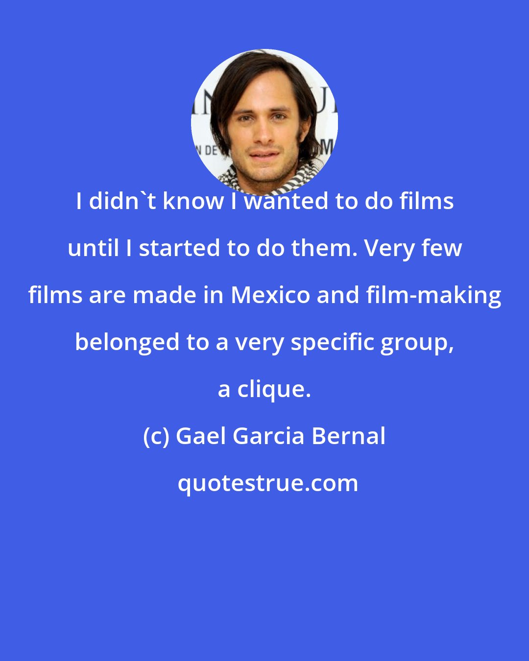 Gael Garcia Bernal: I didn't know I wanted to do films until I started to do them. Very few films are made in Mexico and film-making belonged to a very specific group, a clique.