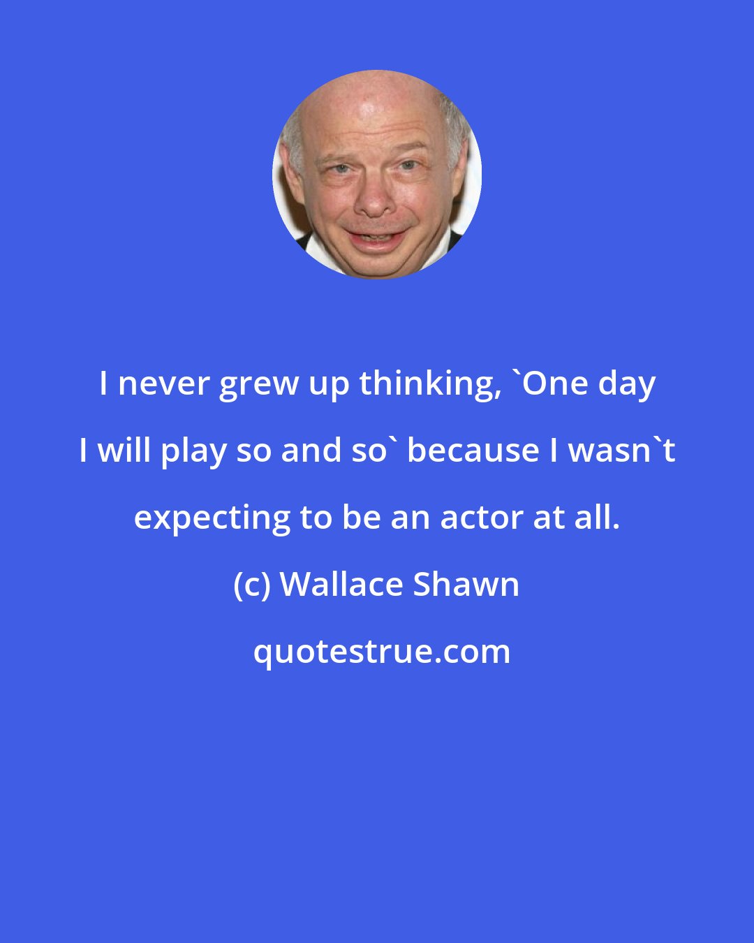 Wallace Shawn: I never grew up thinking, 'One day I will play so and so' because I wasn't expecting to be an actor at all.