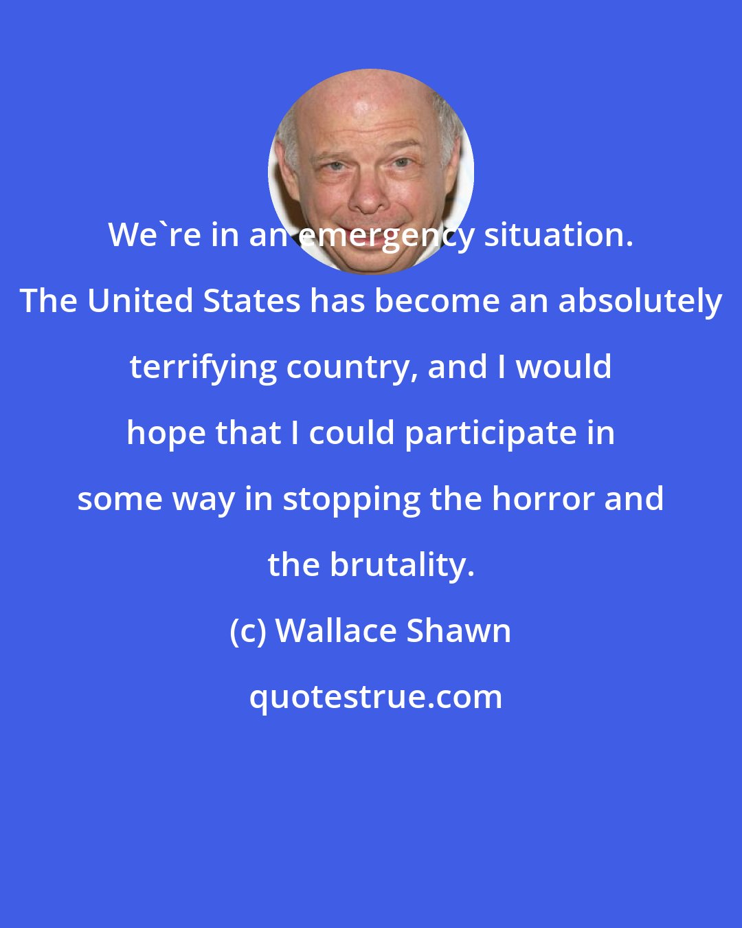 Wallace Shawn: We're in an emergency situation. The United States has become an absolutely terrifying country, and I would hope that I could participate in some way in stopping the horror and the brutality.