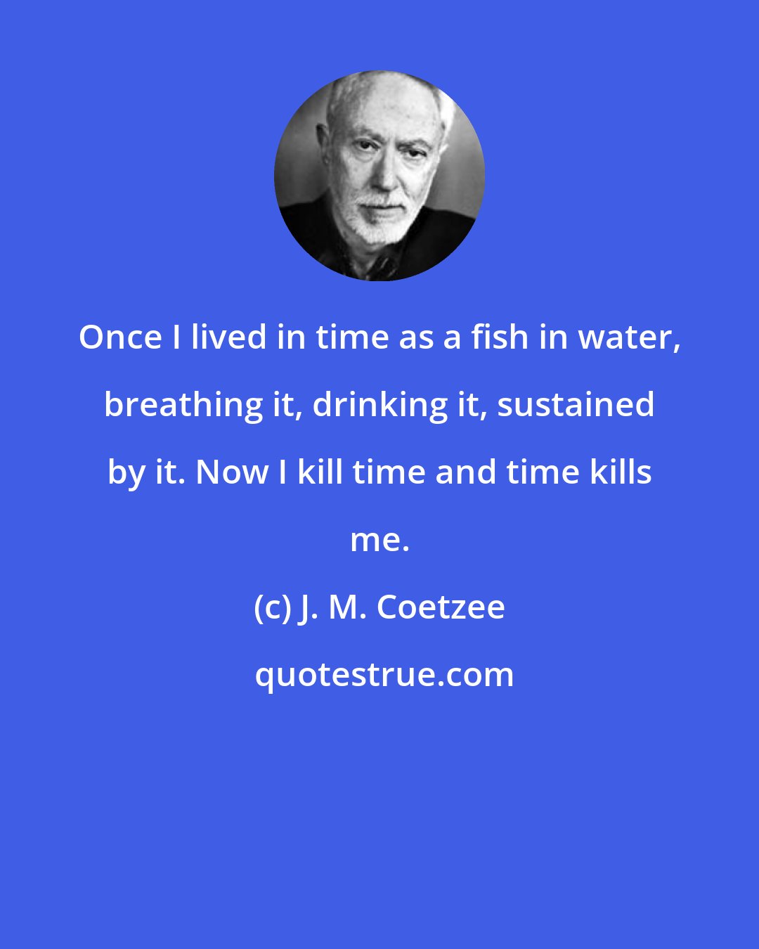 J. M. Coetzee: Once I lived in time as a fish in water, breathing it, drinking it, sustained by it. Now I kill time and time kills me.