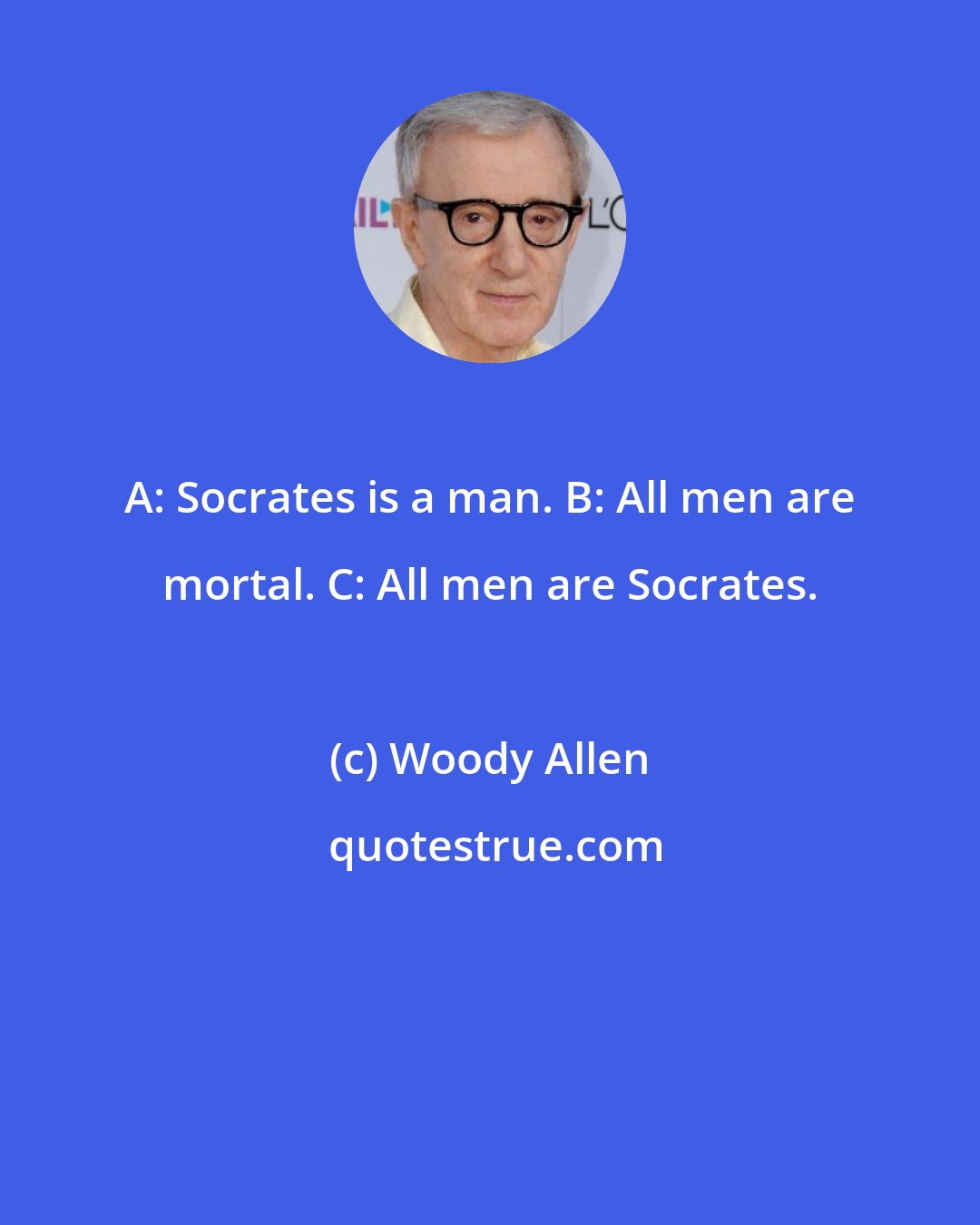 Woody Allen: A: Socrates is a man. B: All men are mortal. C: All men are Socrates.