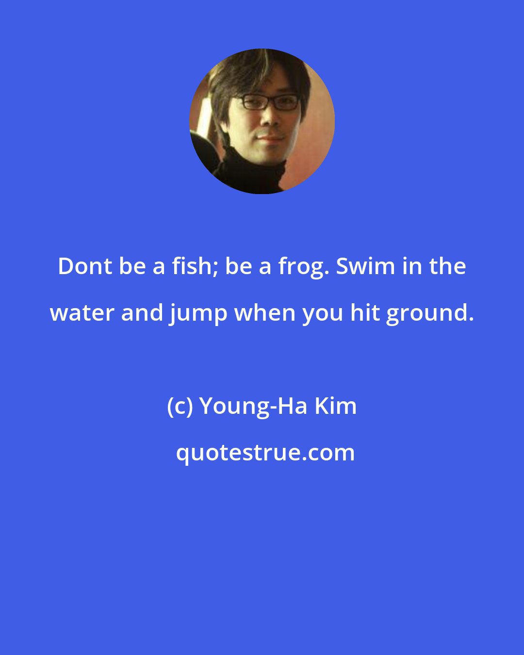 Young-Ha Kim: Dont be a fish; be a frog. Swim in the water and jump when you hit ground.