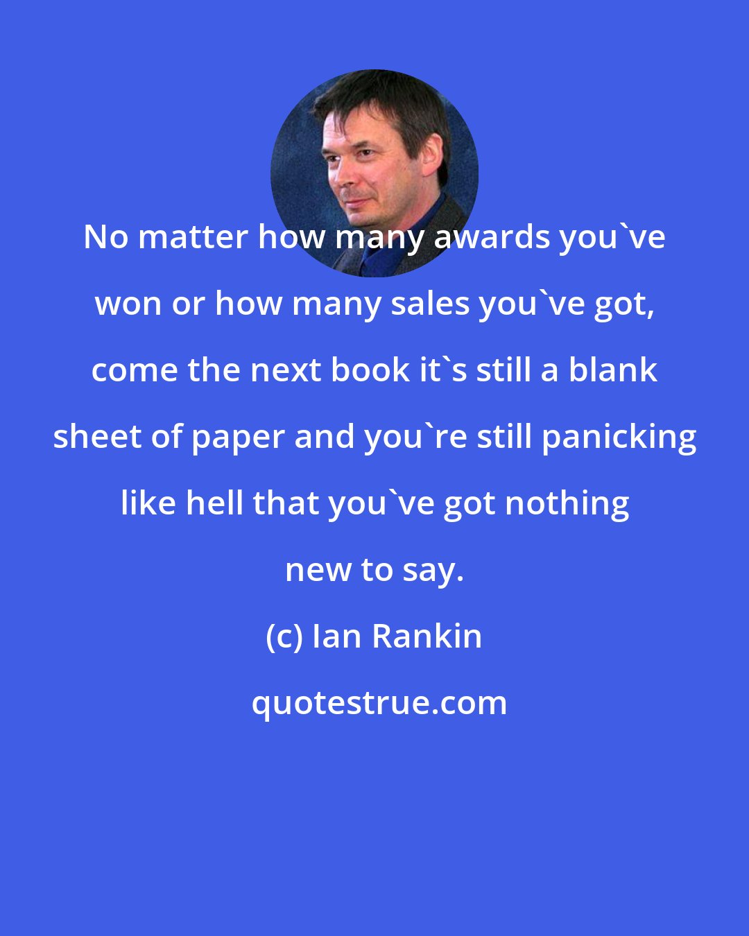 Ian Rankin: No matter how many awards you've won or how many sales you've got, come the next book it's still a blank sheet of paper and you're still panicking like hell that you've got nothing new to say.