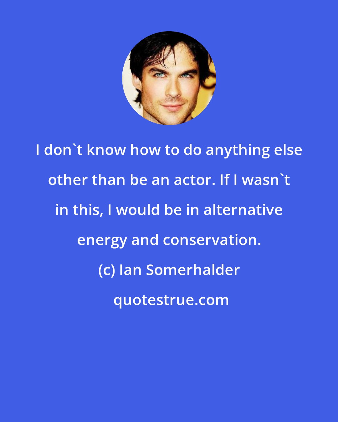 Ian Somerhalder: I don't know how to do anything else other than be an actor. If I wasn't in this, I would be in alternative energy and conservation.