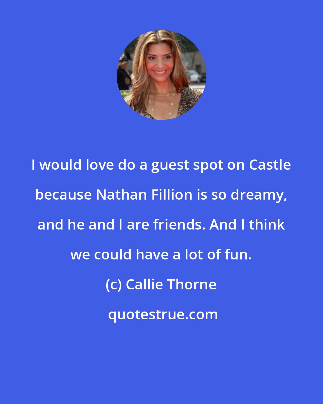 Callie Thorne: I would love do a guest spot on Castle because Nathan Fillion is so dreamy, and he and I are friends. And I think we could have a lot of fun.