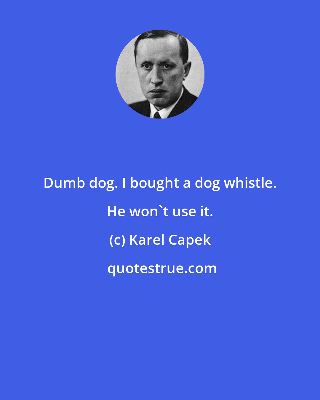 Karel Capek: Dumb dog. I bought a dog whistle. He won't use it.