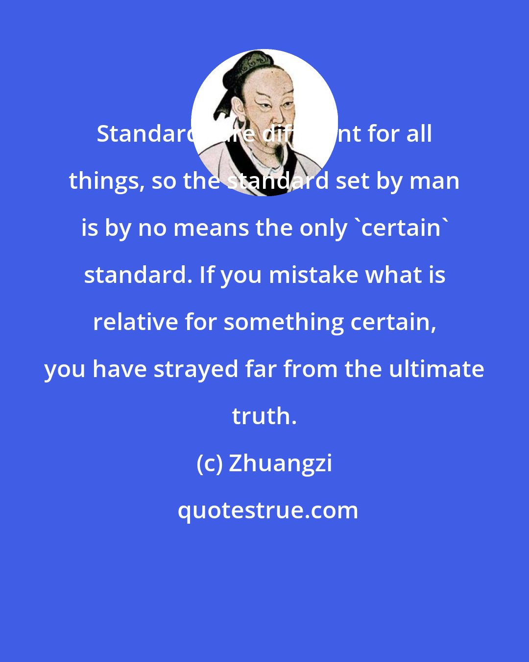 Zhuangzi: Standards are different for all things, so the standard set by man is by no means the only 'certain' standard. If you mistake what is relative for something certain, you have strayed far from the ultimate truth.