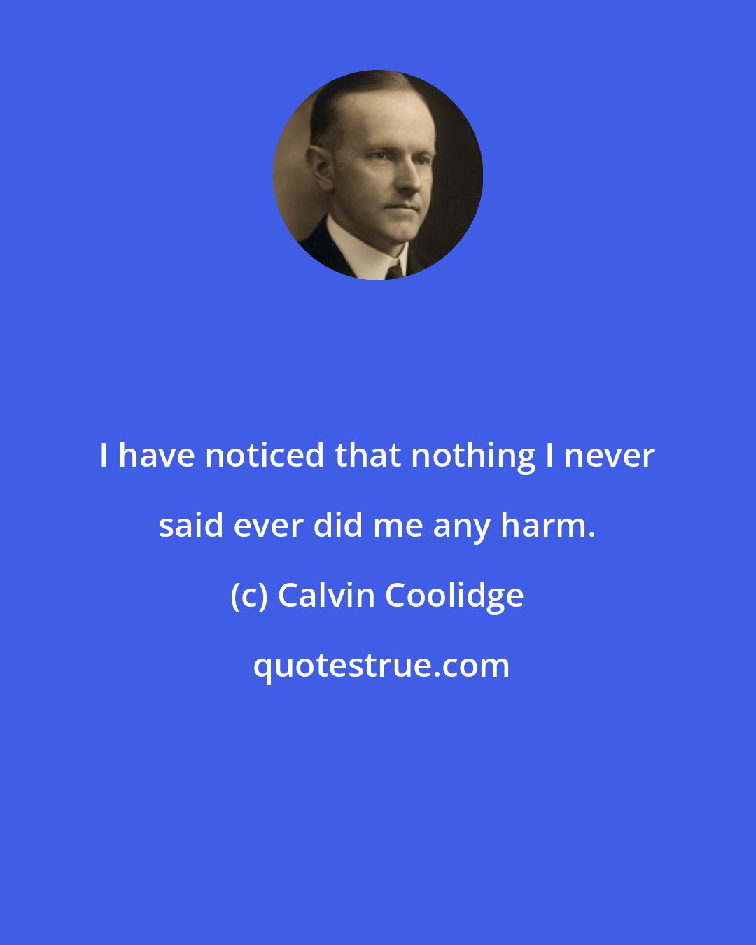 Calvin Coolidge: I have noticed that nothing I never said ever did me any harm.