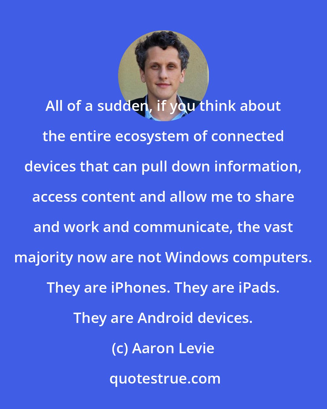 Aaron Levie: All of a sudden, if you think about the entire ecosystem of connected devices that can pull down information, access content and allow me to share and work and communicate, the vast majority now are not Windows computers. They are iPhones. They are iPads. They are Android devices.