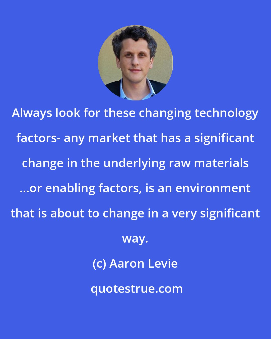 Aaron Levie: Always look for these changing technology factors- any market that has a significant change in the underlying raw materials ...or enabling factors, is an environment that is about to change in a very significant way.