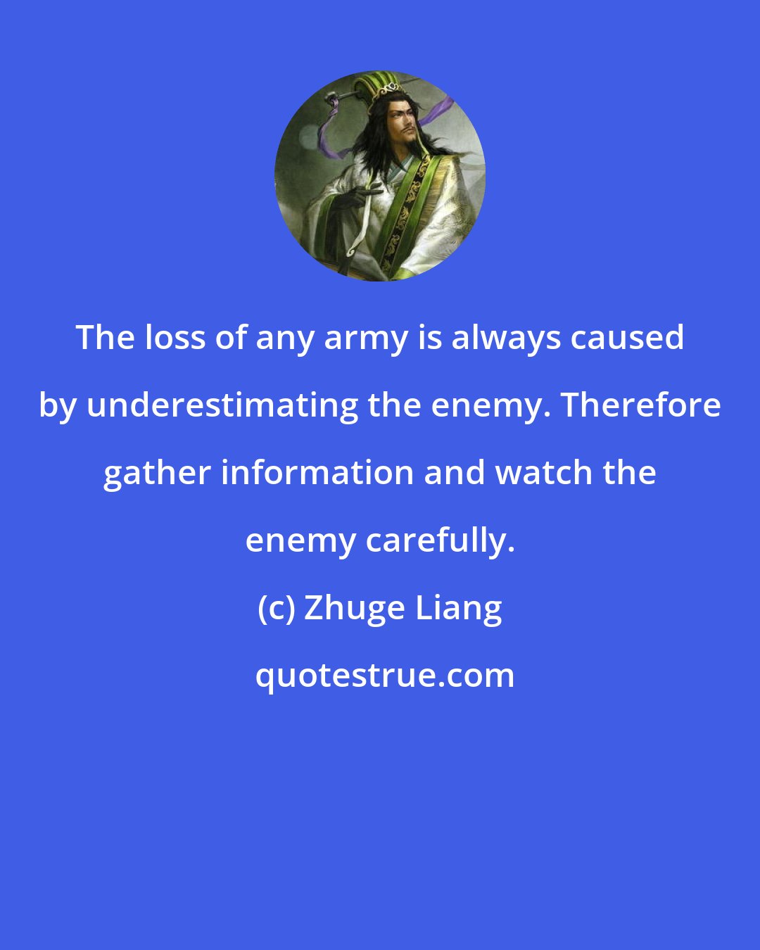 Zhuge Liang: The loss of any army is always caused by underestimating the enemy. Therefore gather information and watch the enemy carefully.