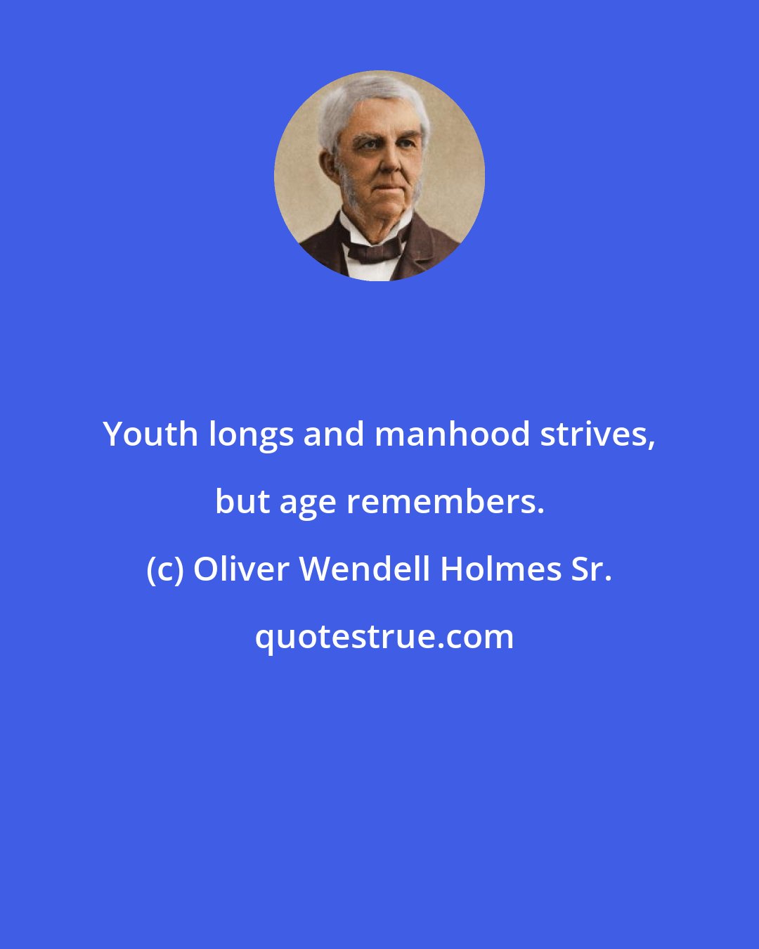 Oliver Wendell Holmes Sr.: Youth longs and manhood strives, but age remembers.