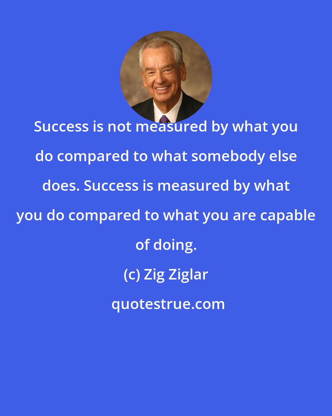 Zig Ziglar: Success is not measured by what you do compared to what somebody else does. Success is measured by what you do compared to what you are capable of doing.