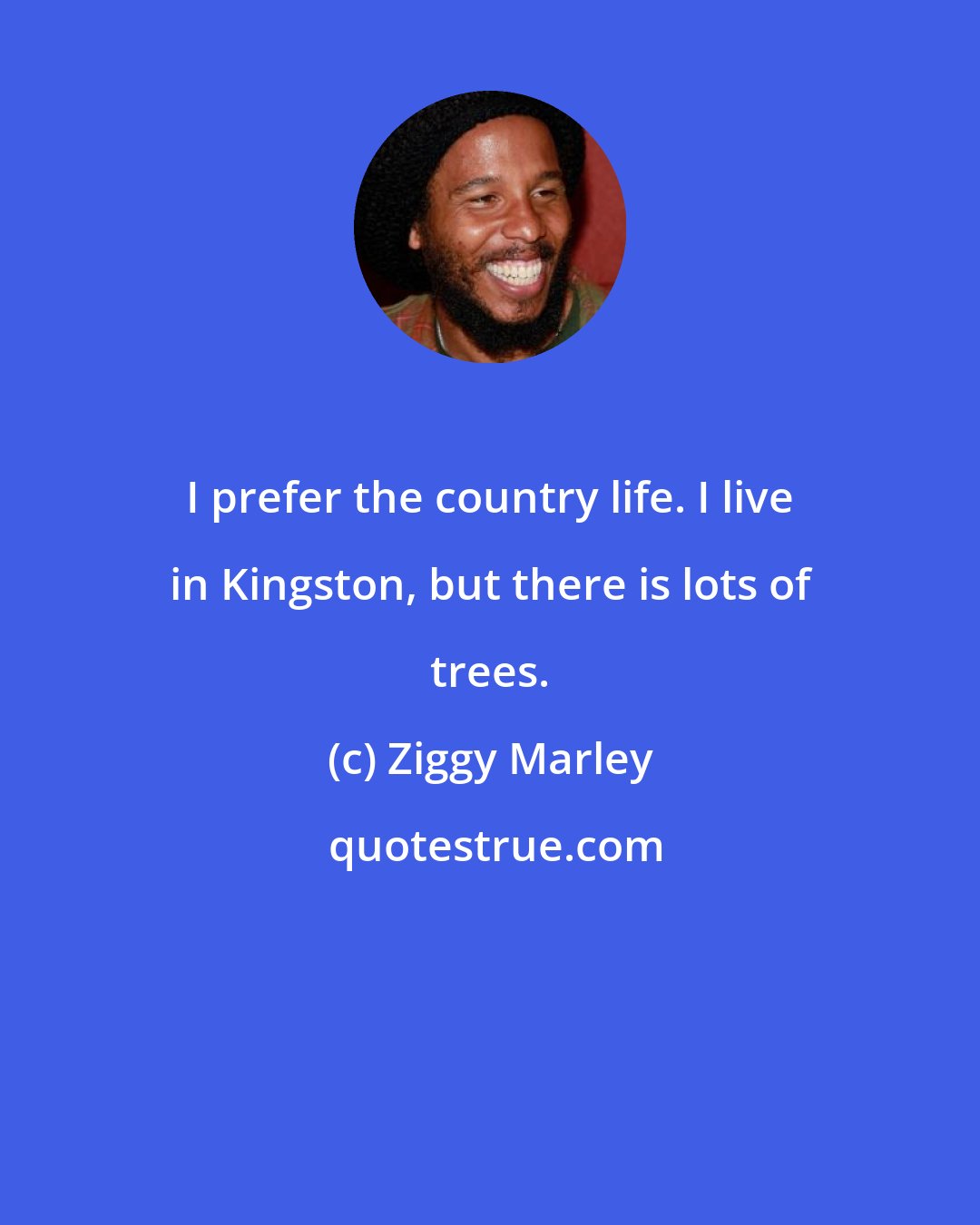 Ziggy Marley: I prefer the country life. I live in Kingston, but there is lots of trees.