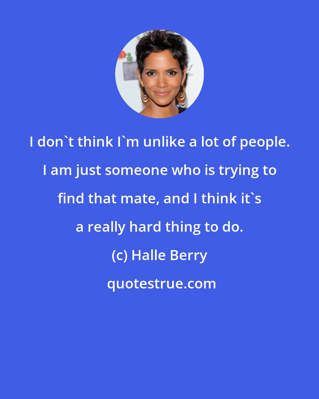 Halle Berry: I don't think I'm unlike a lot of people. I am just someone who is trying to find that mate, and I think it's a really hard thing to do.