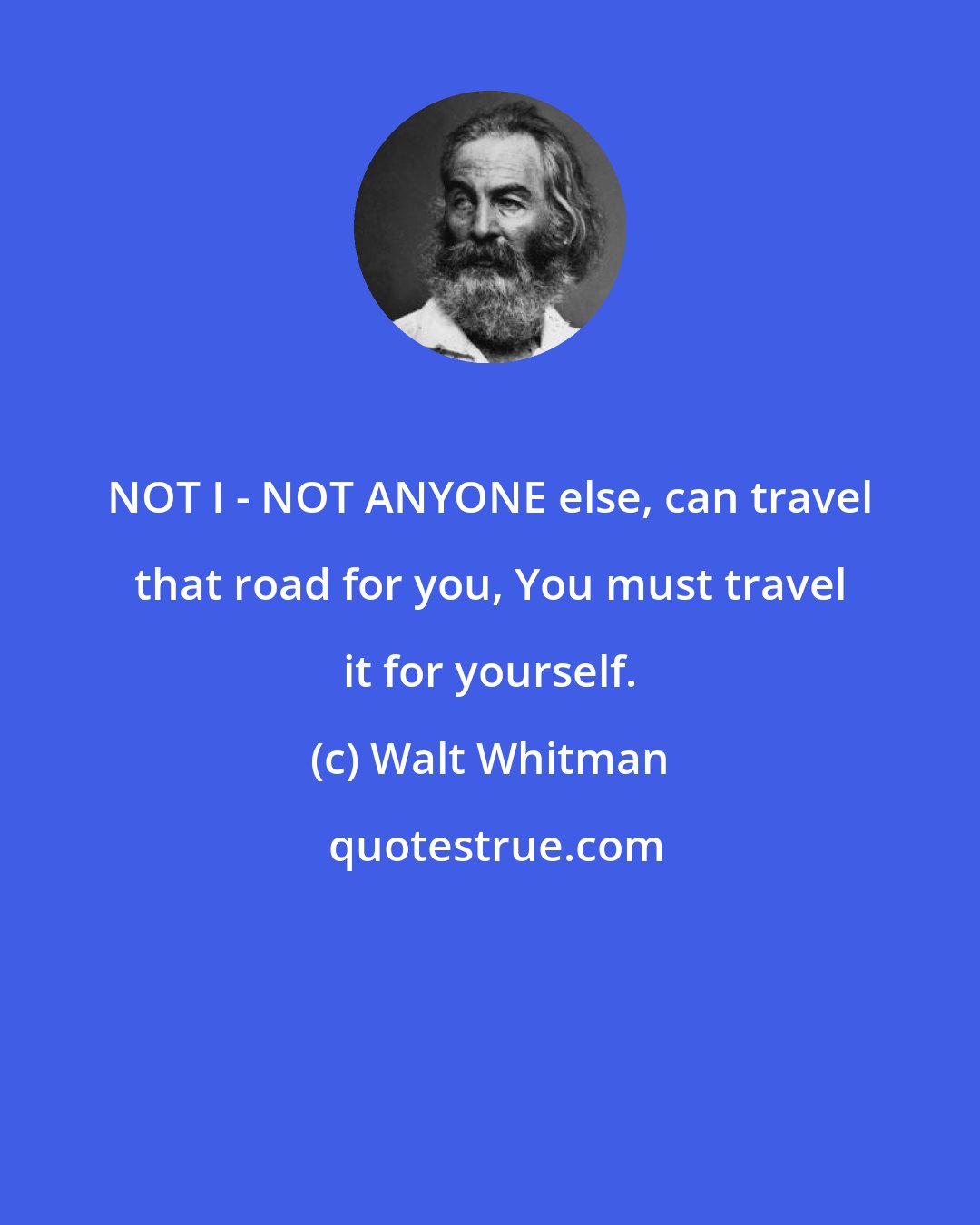 Walt Whitman: NOT I - NOT ANYONE else, can travel that road for you, You must travel it for yourself.