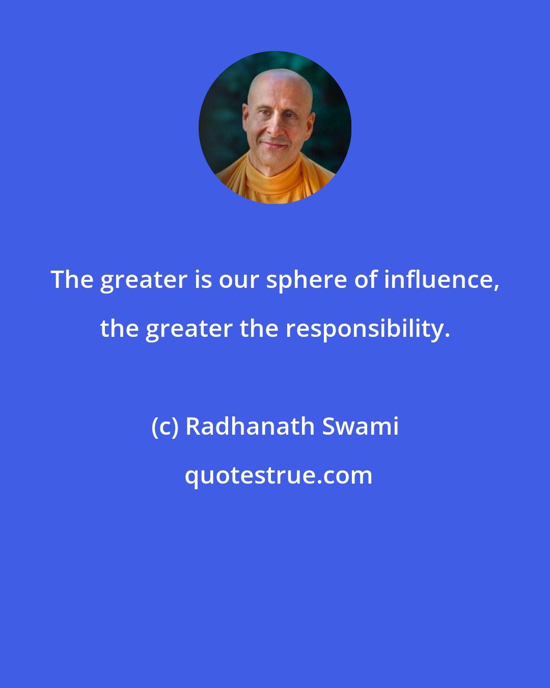 Radhanath Swami: The greater is our sphere of influence, the greater the responsibility.