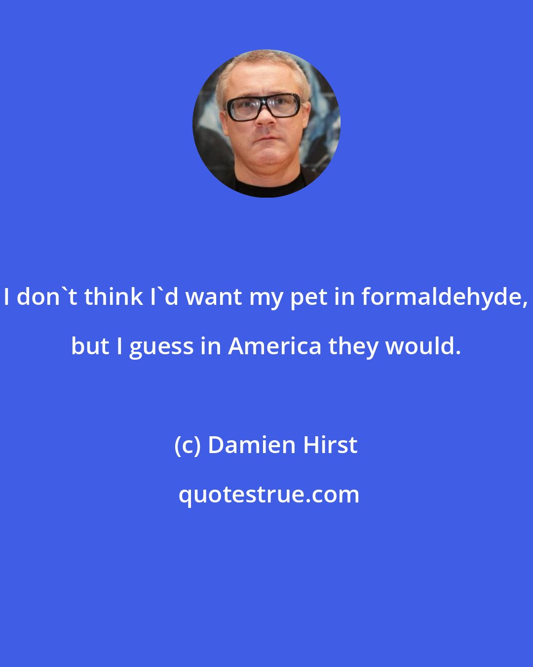 Damien Hirst: I don't think I'd want my pet in formaldehyde, but I guess in America they would.