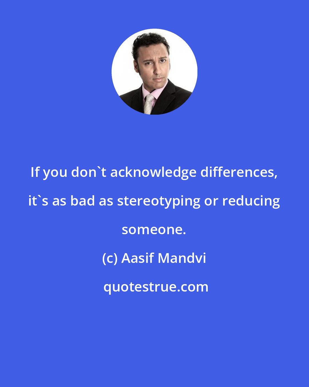 Aasif Mandvi: If you don't acknowledge differences, it's as bad as stereotyping or reducing someone.