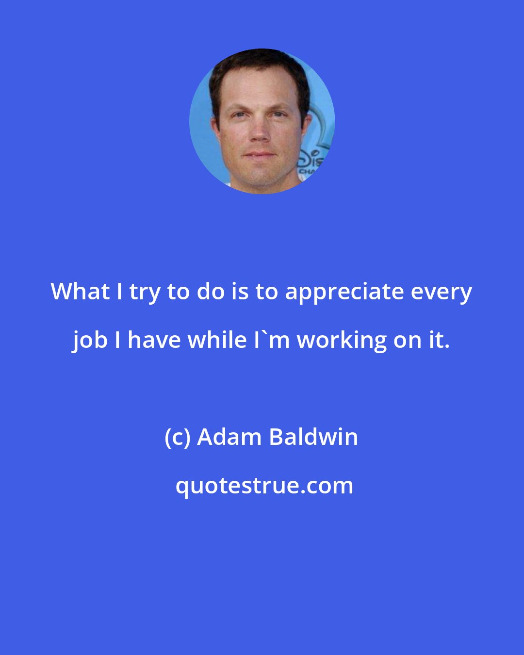 Adam Baldwin: What I try to do is to appreciate every job I have while I'm working on it.