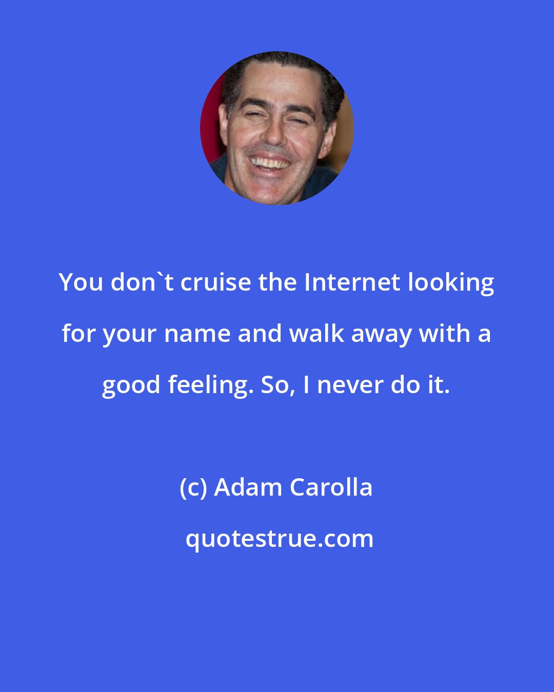 Adam Carolla: You don't cruise the Internet looking for your name and walk away with a good feeling. So, I never do it.