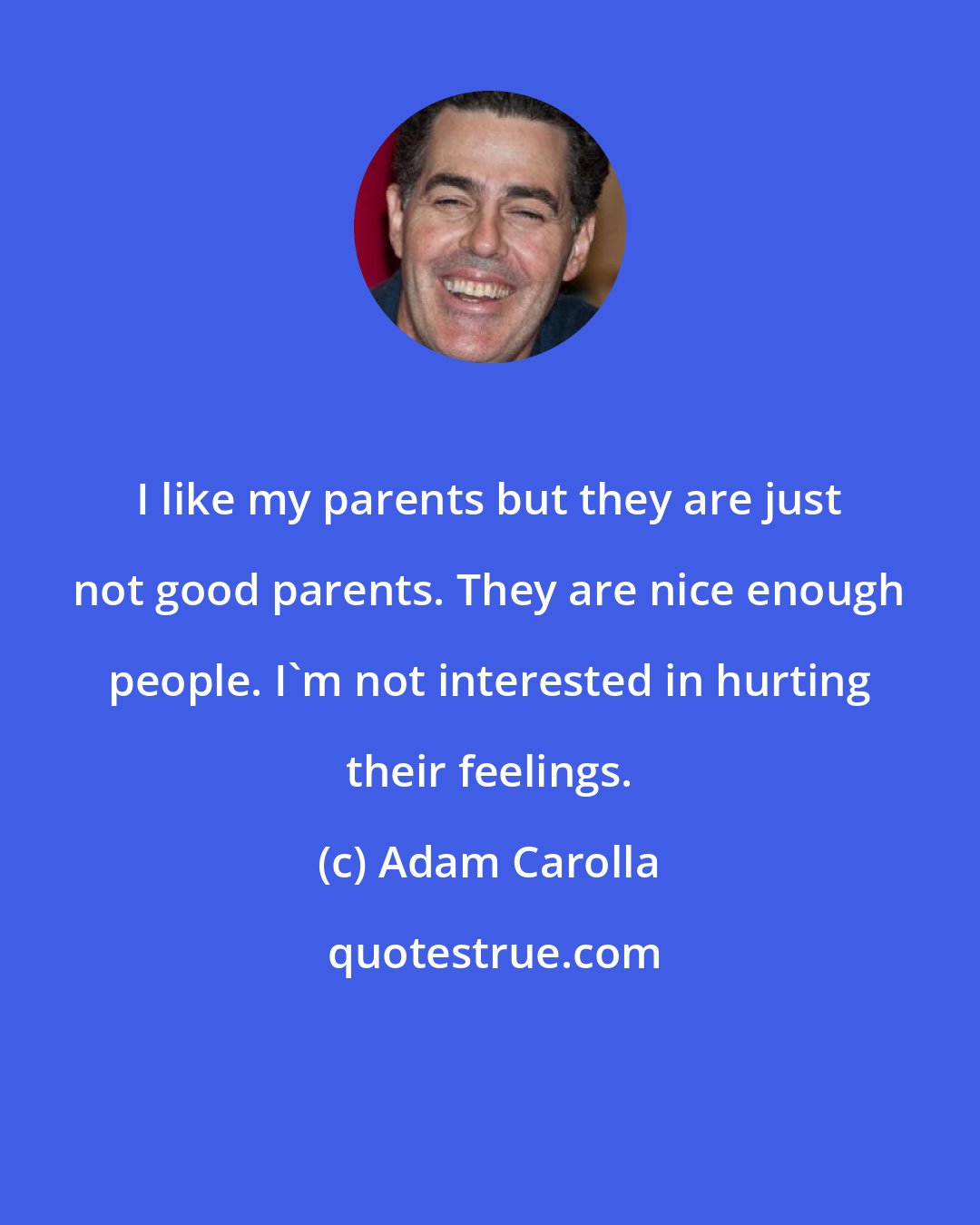 Adam Carolla: I like my parents but they are just not good parents. They are nice enough people. I'm not interested in hurting their feelings.