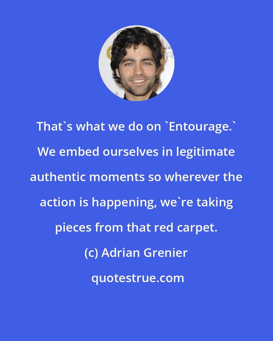 Adrian Grenier: That's what we do on 'Entourage.' We embed ourselves in legitimate authentic moments so wherever the action is happening, we're taking pieces from that red carpet.