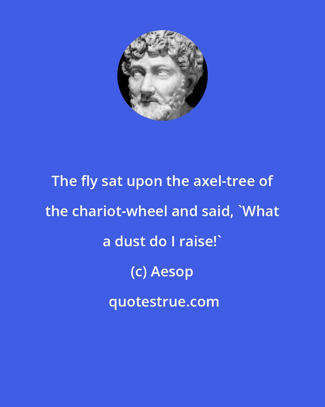 Aesop: The fly sat upon the axel-tree of the chariot-wheel and said, 'What a dust do I raise!'