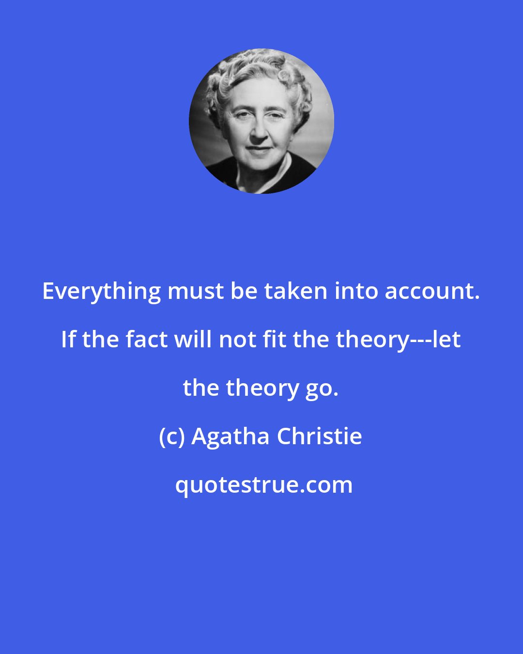 Agatha Christie: Everything must be taken into account. If the fact will not fit the theory---let the theory go.