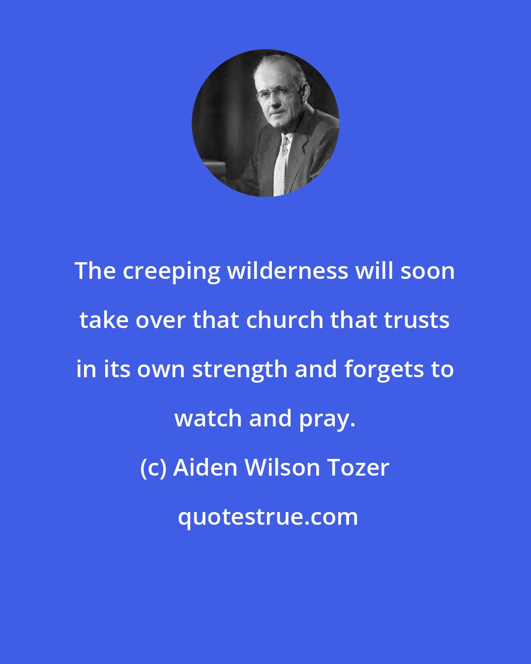 Aiden Wilson Tozer: The creeping wilderness will soon take over that church that trusts in its own strength and forgets to watch and pray.